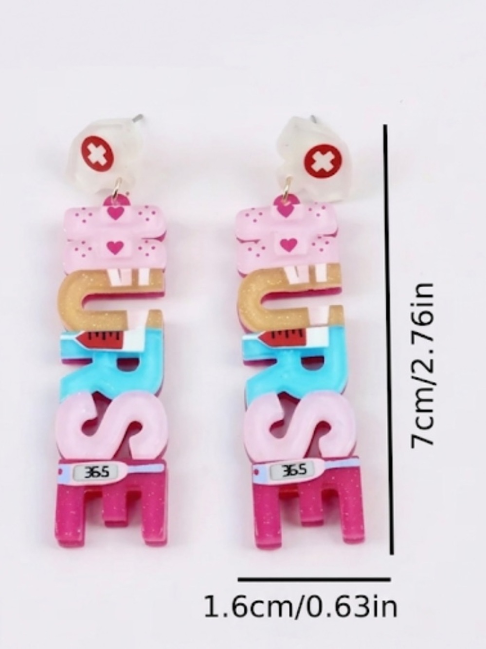Nurse Earrings - Vibrant Acrylic Dangle Earrings RN, LPN, Medical Staff NWT - Picture 5 of 5